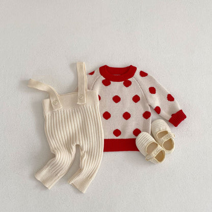 Baby Solid Color Jumpsuit or Dot Graphic Crewneck Sweater-2