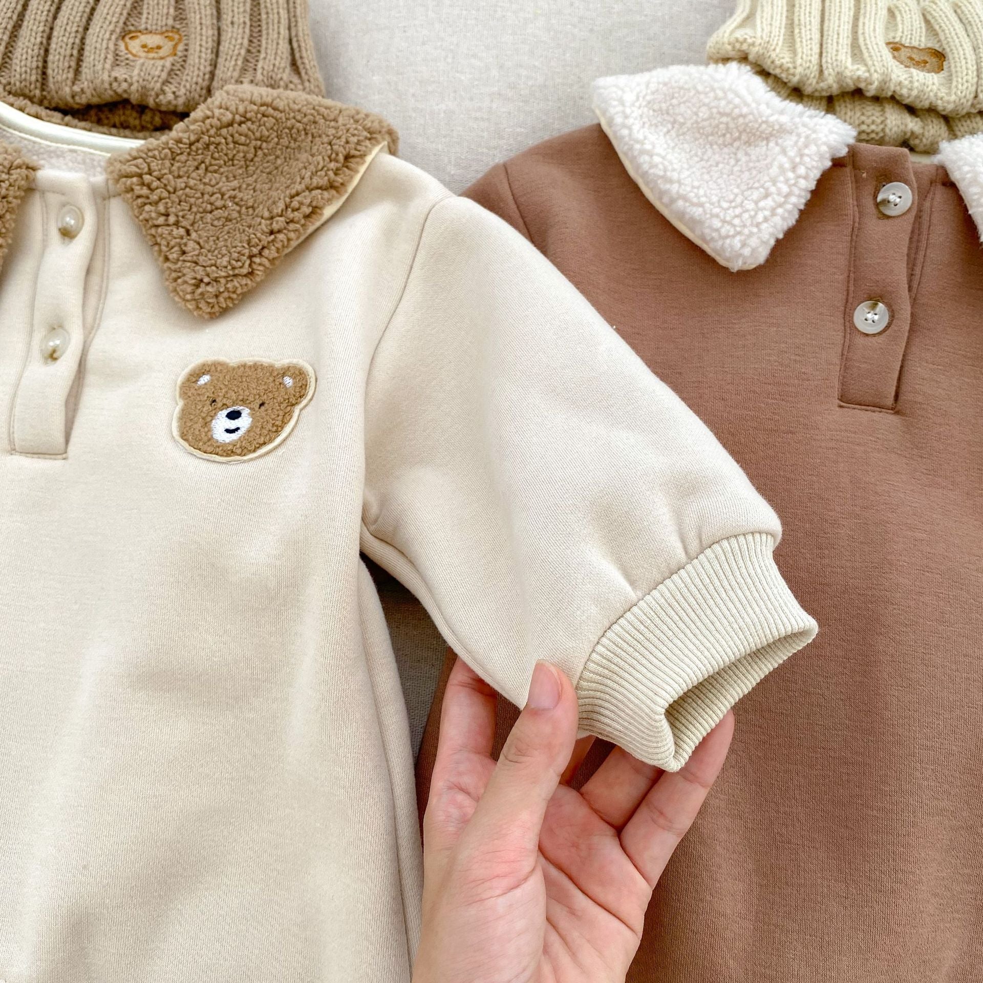New Winter Baby Unisex Bear Head Design Thicken Long Sleeve Romper