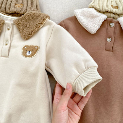 New Winter Baby Unisex Bear Head Design Thicken Long Sleeve Romper