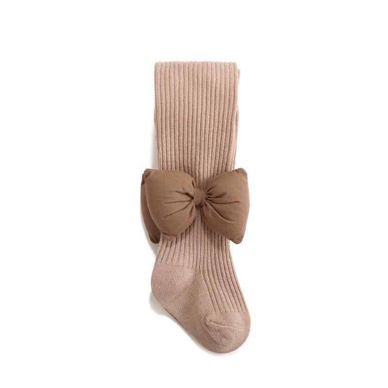 Baby Girls Kids Solid Color Striped Pattern Design Double Thick Bows Pantyhose