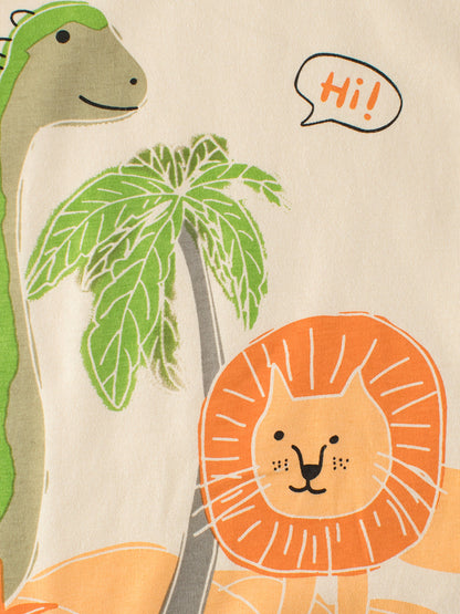 Boys’ Dinosaur And Lion Cartoon Print T-Shirt In European And American Style-2