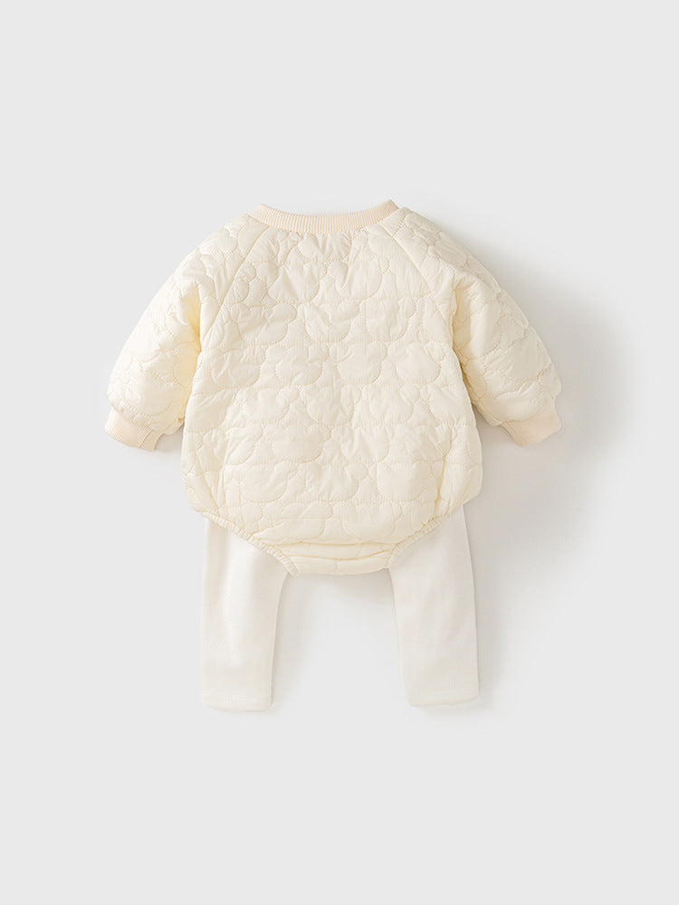 Baby Teddy Bear Cartoon Knitted Onesie With Hat&Fluffy Ball Pants Clothing Set