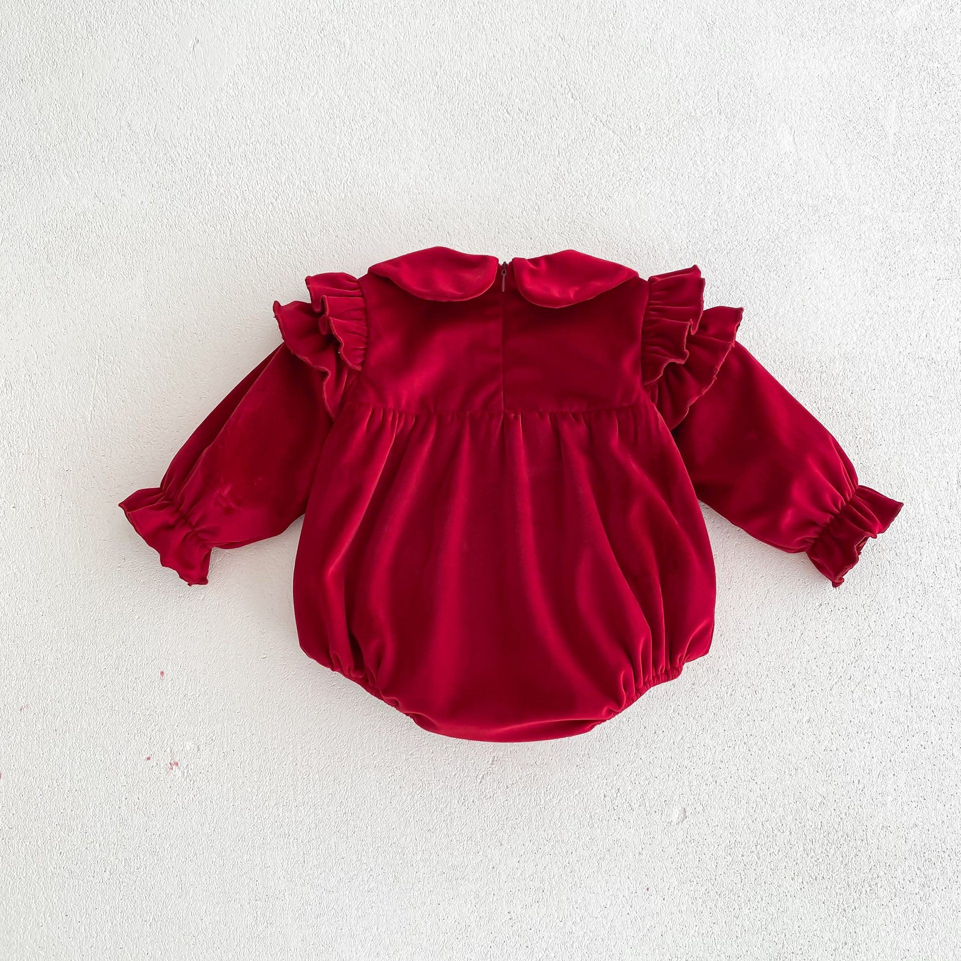 Newborn Baby Girls Peter Pan Collar Long Ruffle Sleeves Star Knitted Onesie
