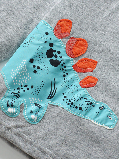 Arrival Autumn Kids’ Dinosaur Cartoon Pattern Appliqué Embroidery Long Sleeves T-Shirt In European And American Style For Summer-3