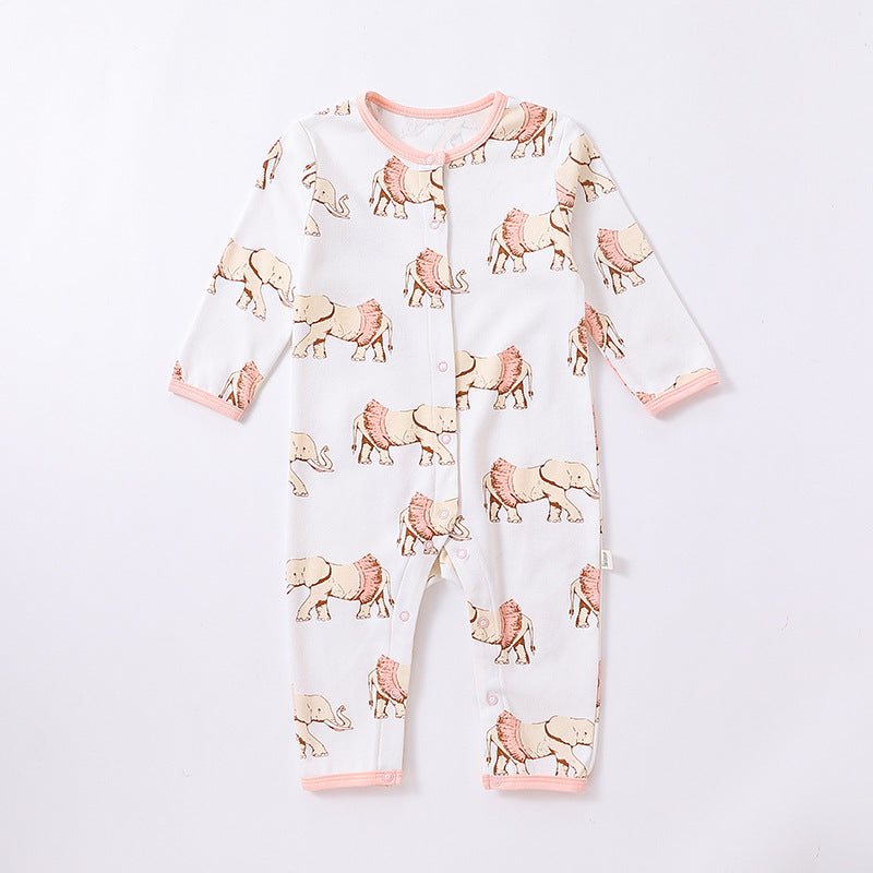 Baby Animal Print Pattern Full Button Design Cotton Romper