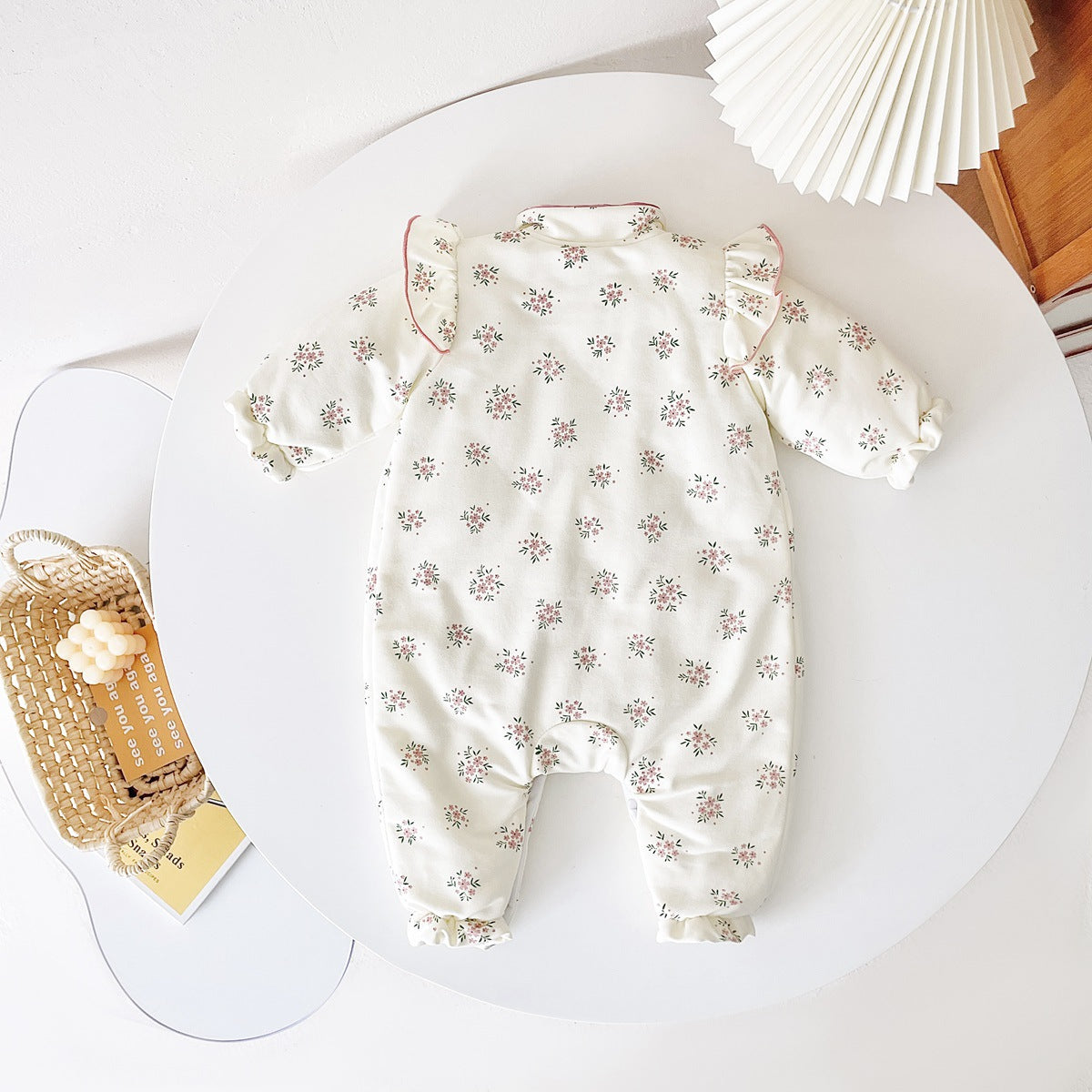 Baby Girl Flower Pattern Chinese Style Thermal Warm Jumpsuit