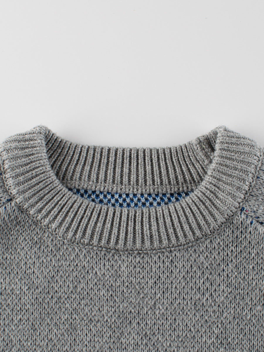 Baby Boy Kids Color Patchwork Crew Neck Long Sleeves Knitwear Pullover