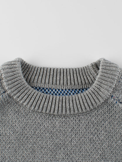 Baby Boy Kids Color Patchwork Crew Neck Long Sleeves Knitwear Pullover
