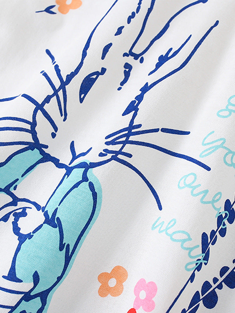 Summer Baby Kids Girls Flowers And Rabbit Print T-Shirt And Pants Clothing Set