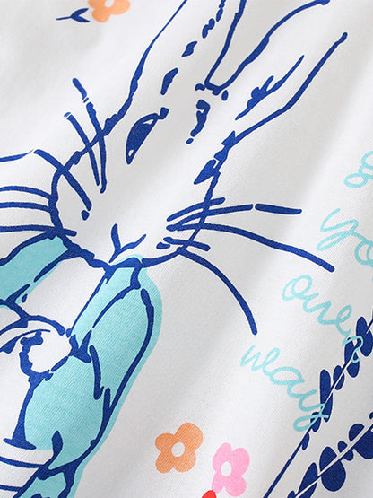 Summer Baby Kids Girls Flowers And Rabbit Print T-Shirt And Pants Clothing Set