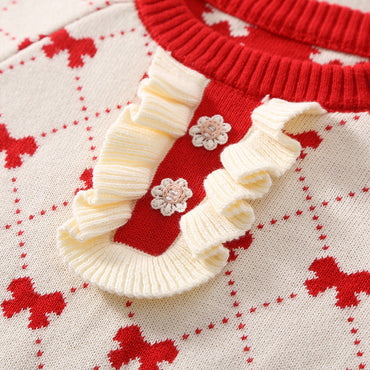 Baby Girl Embroidered Pattern Knitted Autumn Romper