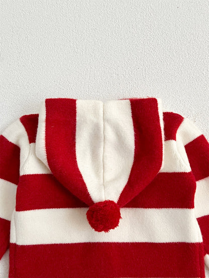 Arrival Baby Kids Girls Striped Color Patchwork Single Breasted Knitwear Hoodie-2