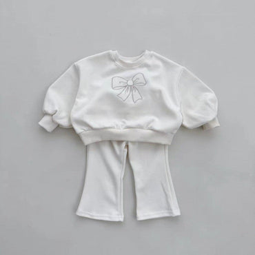 Spring and Autumn Girls Butterfly Bows Pattern Long Sleeves Crew Neck Top Sweatshirt and Pants Clothing Set-1