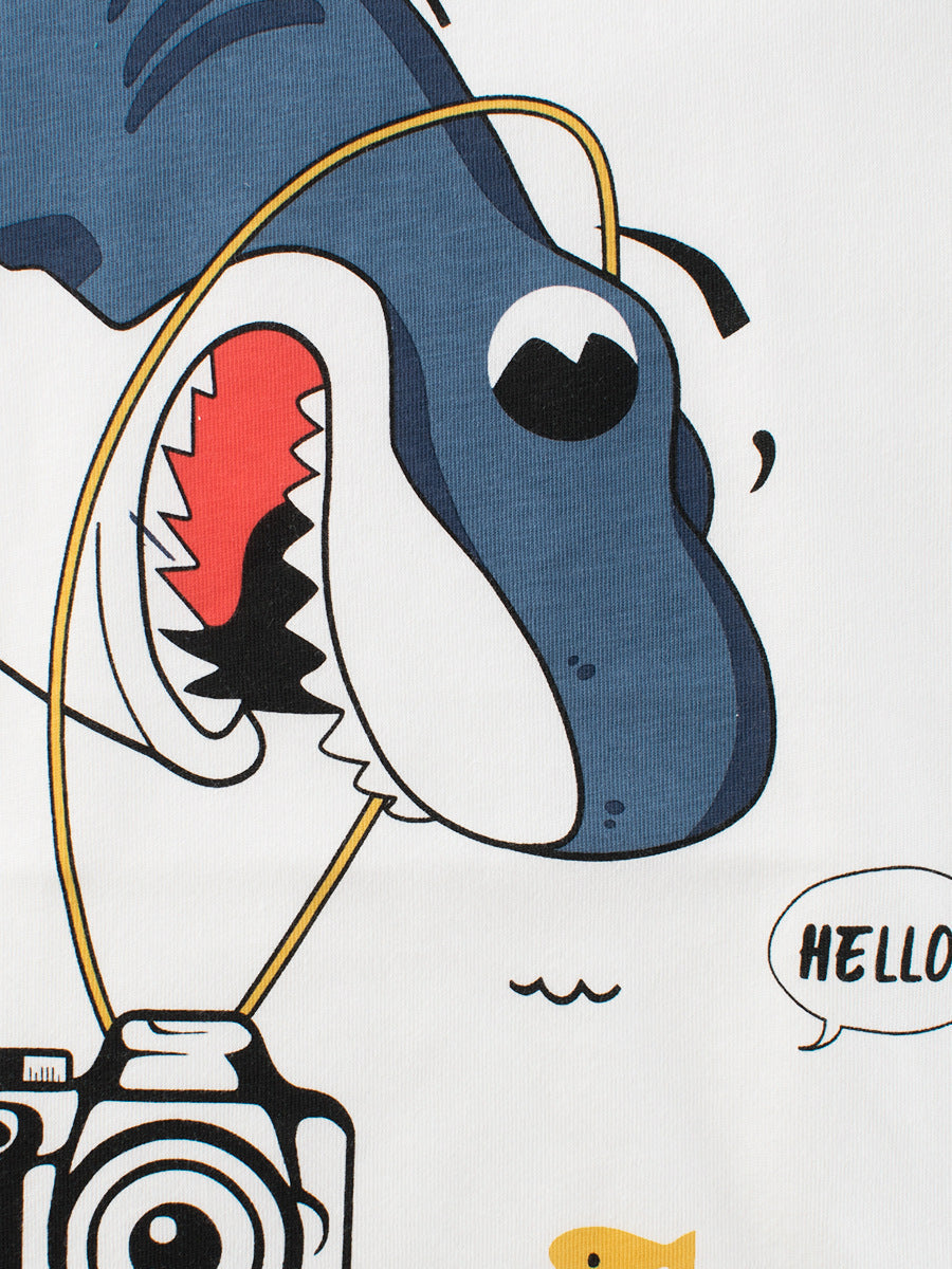 Boys’ Cartoon Shark Pattern T-Shirt In European And American Style