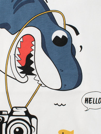 Boys’ Cartoon Shark Pattern T-Shirt In European And American Style