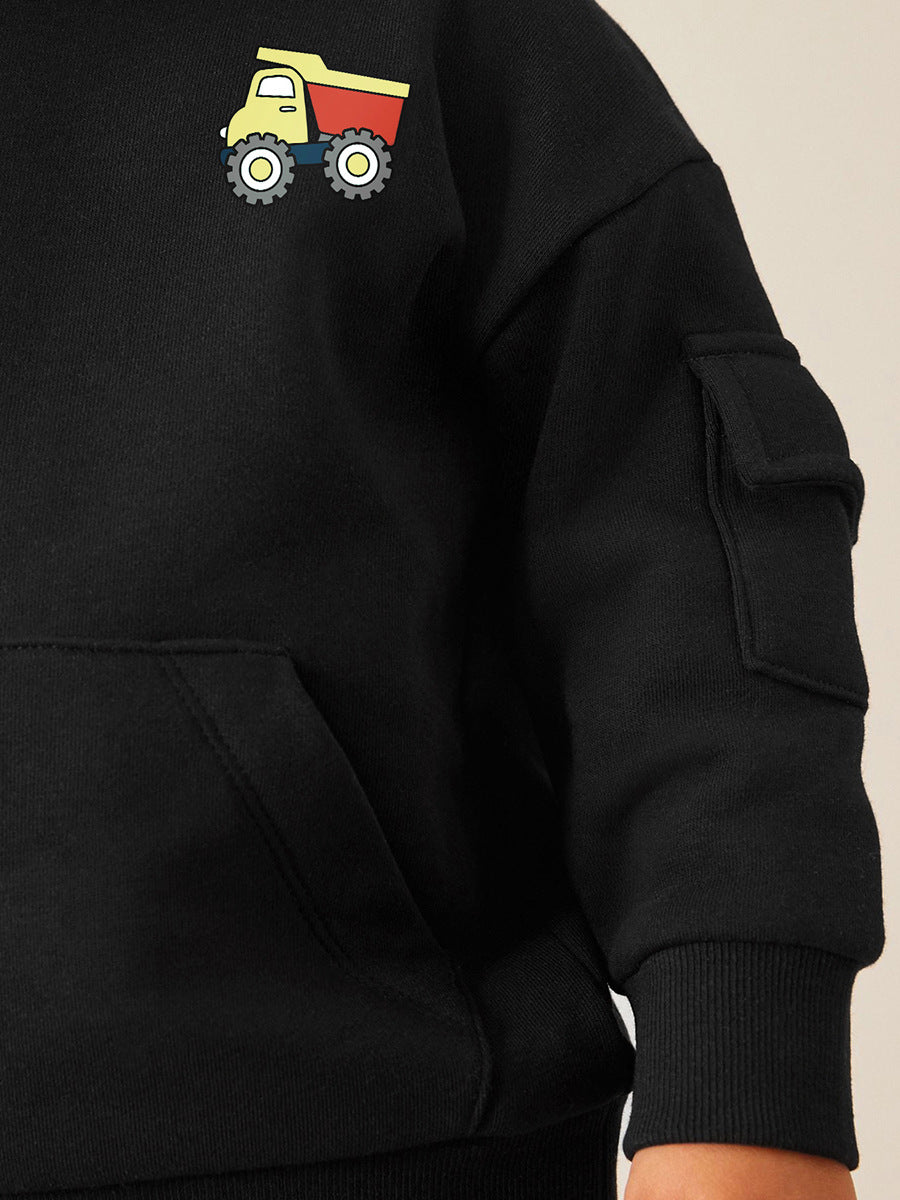 High Quality Spring And Autumn Boys Truck Logo Long Sleeves Top Pullover Hoodie And Pants Clothing Set-3