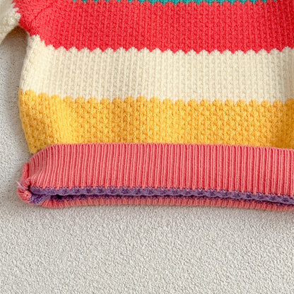 Baby Girl Rainbow Strips Knitting Pullover Sweater