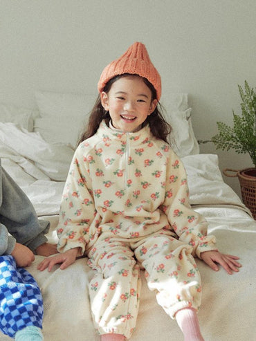 Baby Girl High Neck Jacquard Thick Warm Two Pieces Sets