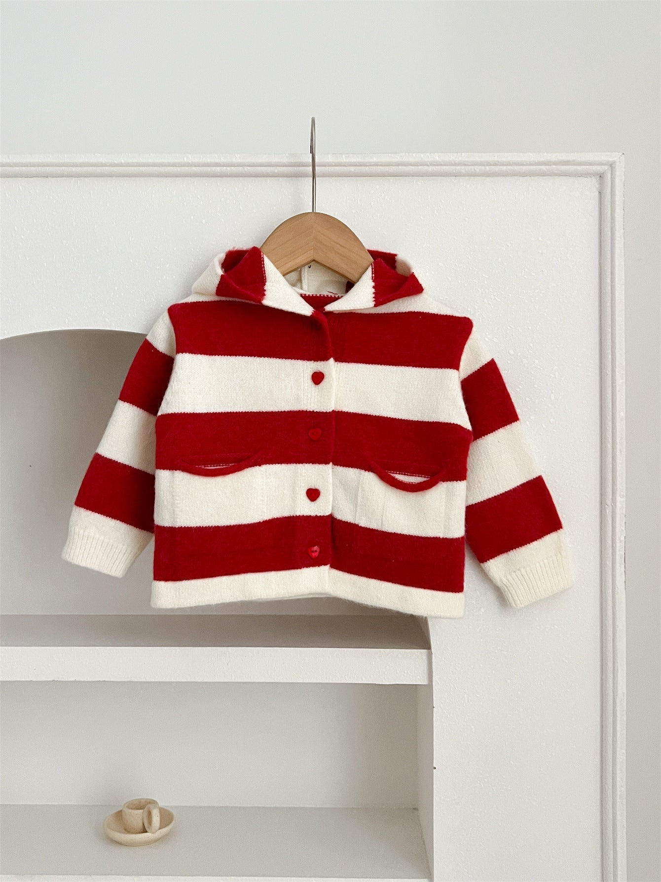 Arrival Baby Kids Girls Striped Color Patchwork Single Breasted Knitwear Hoodie-3