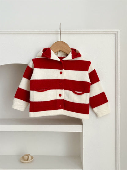 Arrival Baby Kids Girls Striped Color Patchwork Single Breasted Knitwear Hoodie-3