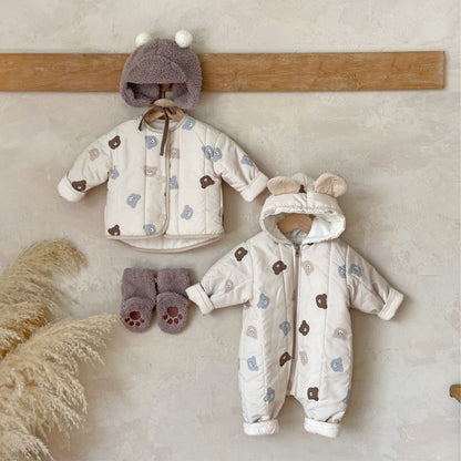 Winter Baby Unisex Little Bear Head Thicken Long Sleeve Jumpsuit