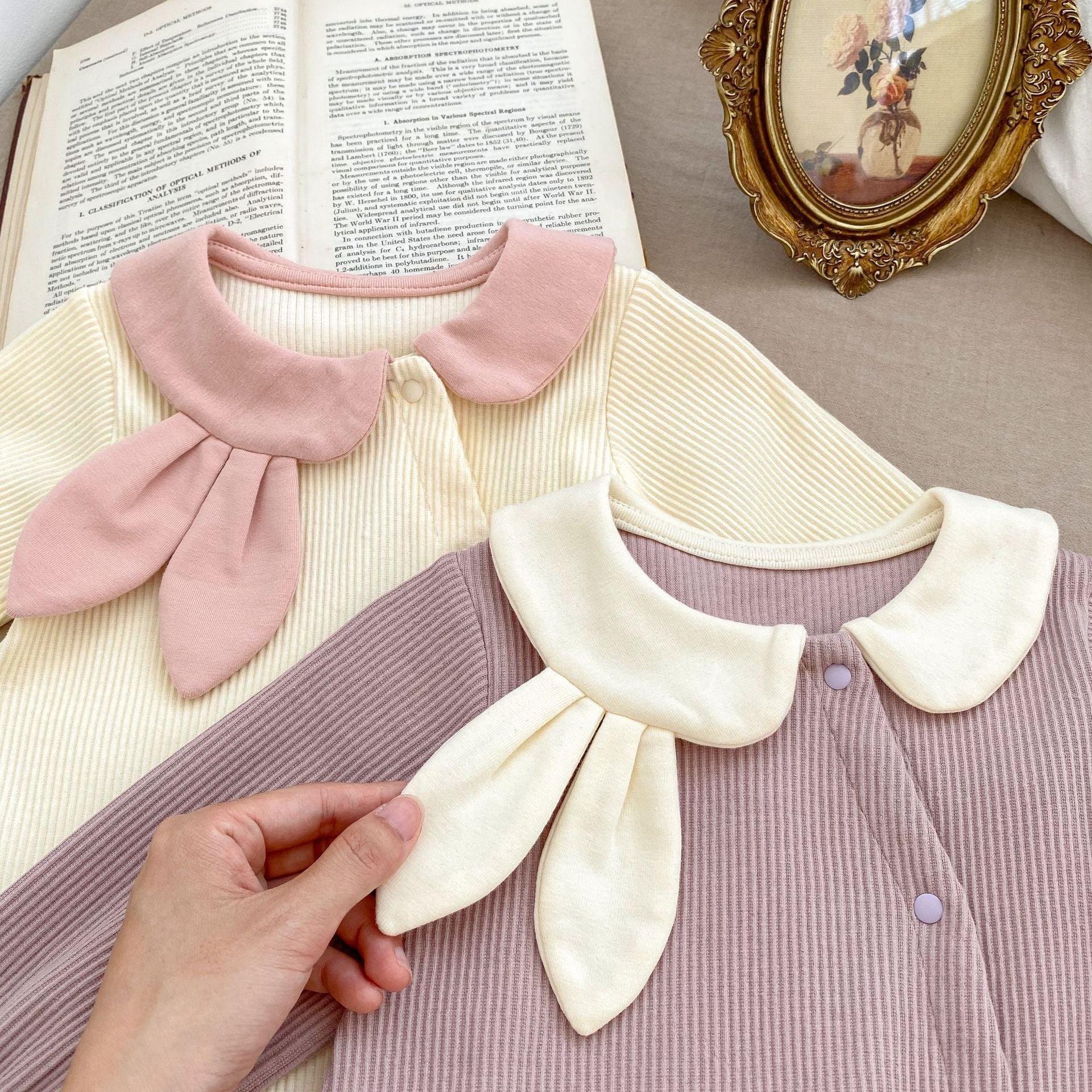 Baby Toddler Girl Rabbit Ears Lapel Long Sleeve With Hat Jumpsuit In Autumn