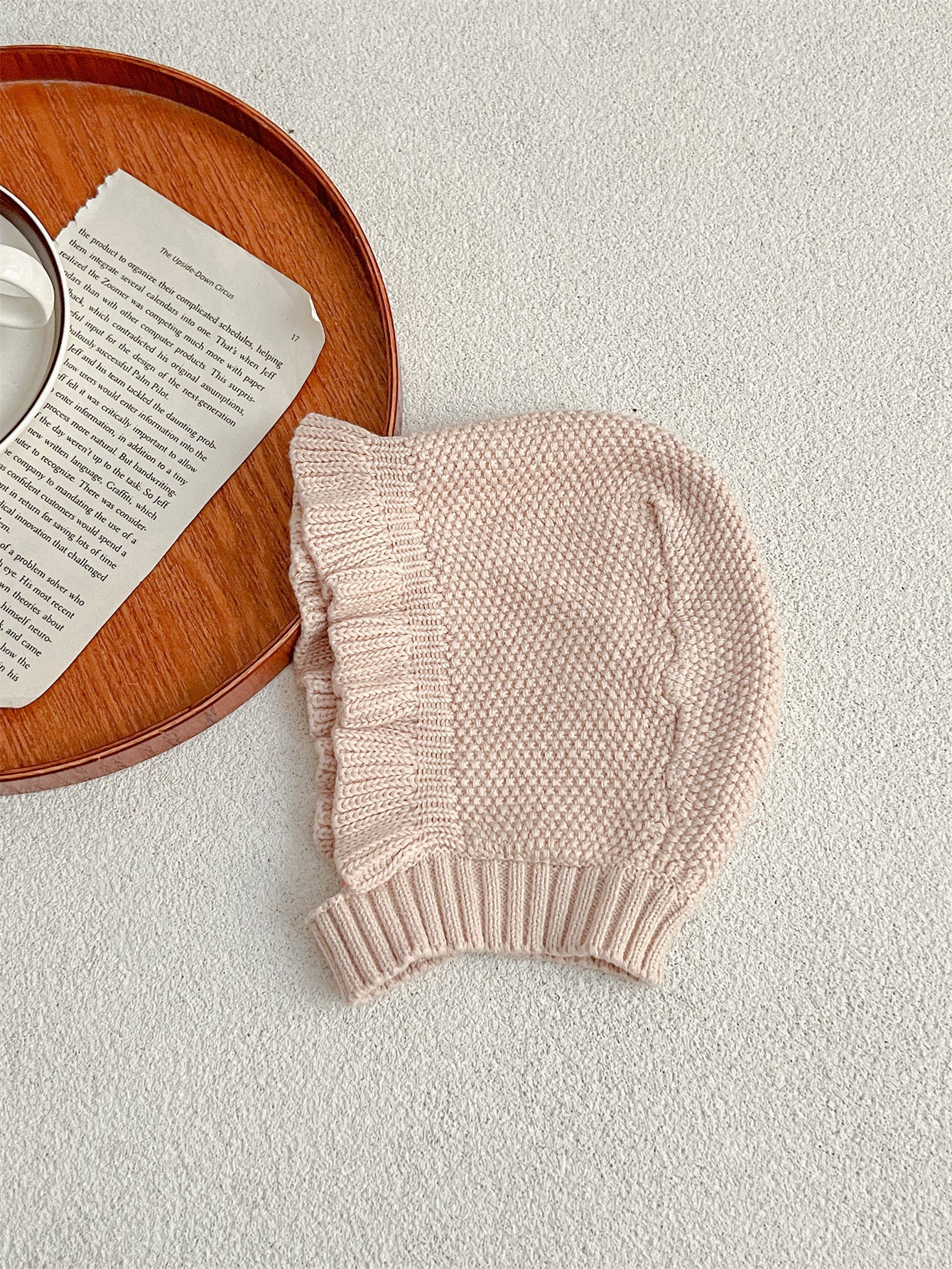 Simple Infant Baby Girls Knitted Long Flared Sleeves Pullover Sweater And Hat Set