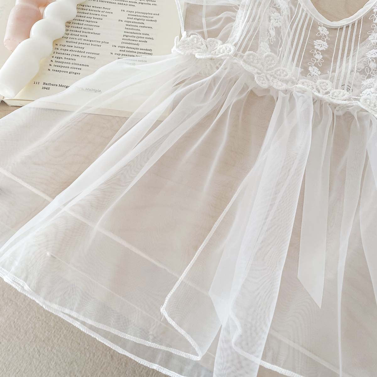 Spring Baby White Embroidery Lace Mesh Princess Onesie Dress For Girls