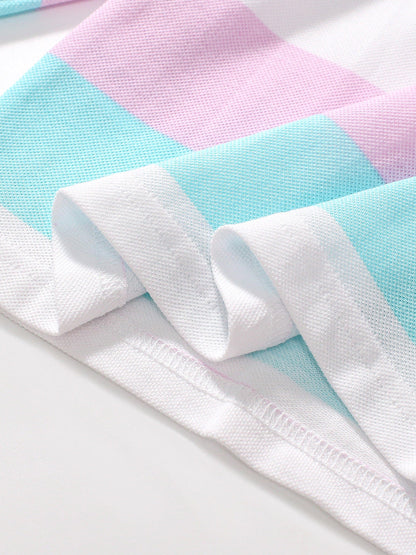 Autumn Design Kids Colorful Striped Pattern Long Sleeves Polo Shirt-4