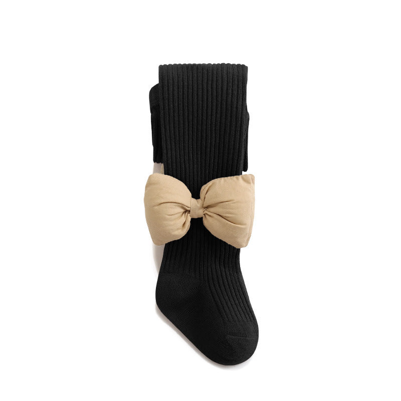 Baby Girls Kids Solid Color Striped Pattern Design Double Thick Bows Pantyhose