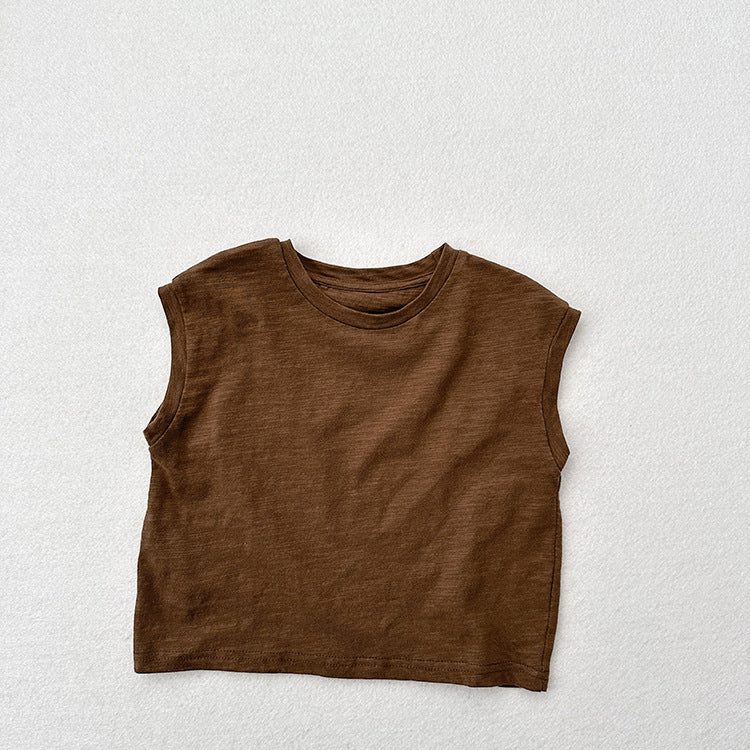 Kids Unisex Crew Neck Sleeveless Thin Solid Color Top Vest