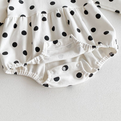 Spring New Arrival Baby Long Sleeves Black Polka Dots Onesie For Girls