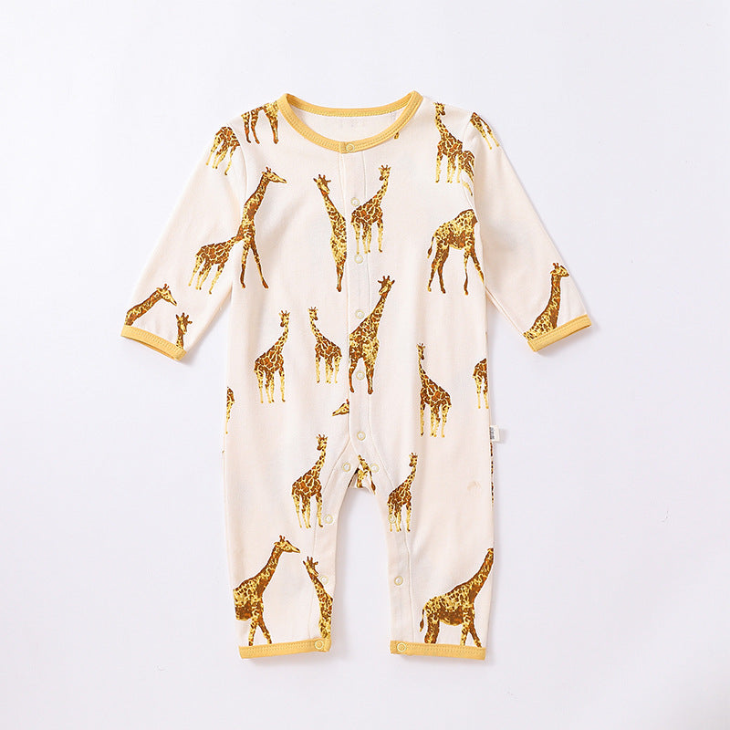 Baby Animal Print Pattern Full Button Design Cotton Romper