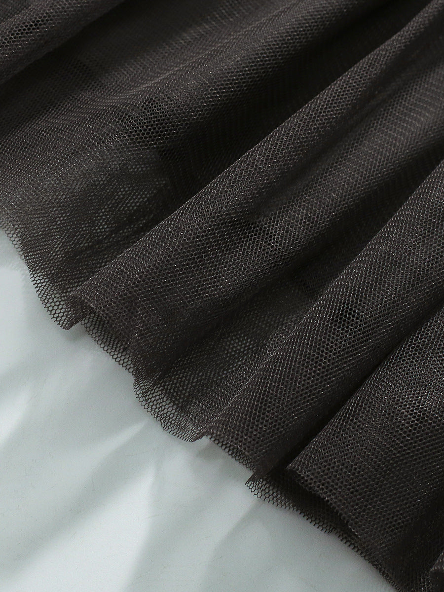 Best Selling Autumn Girls Rainbow And Striped Pattern Crew Neck Long Sleeves Tulle Patchwork Dress-4