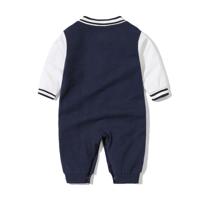 Baby Letter Embroidered Pattern Long Sleeves Baseball Rompers