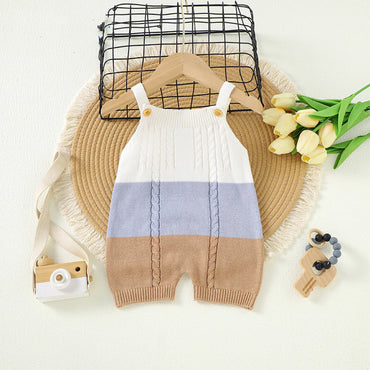 Baby Colorblock Pattern Sling Knitwear Summer Romper