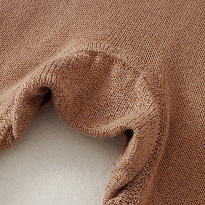 Brown Solid Color Knitted Quality Soft Romper