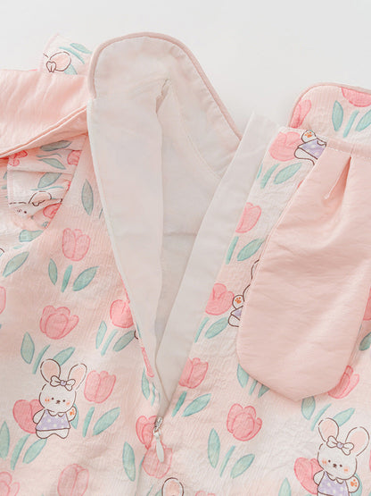 Autumn New Arrival Baby Girls Flowers and Rabbits Pattern Long Sleeves Onesies with Stand Collar-3