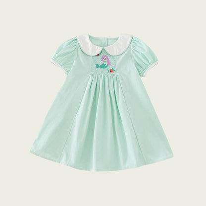 Arrival Summer Baby Kids Girls Short Sleeves Mermaid Embroidery Dress-2
