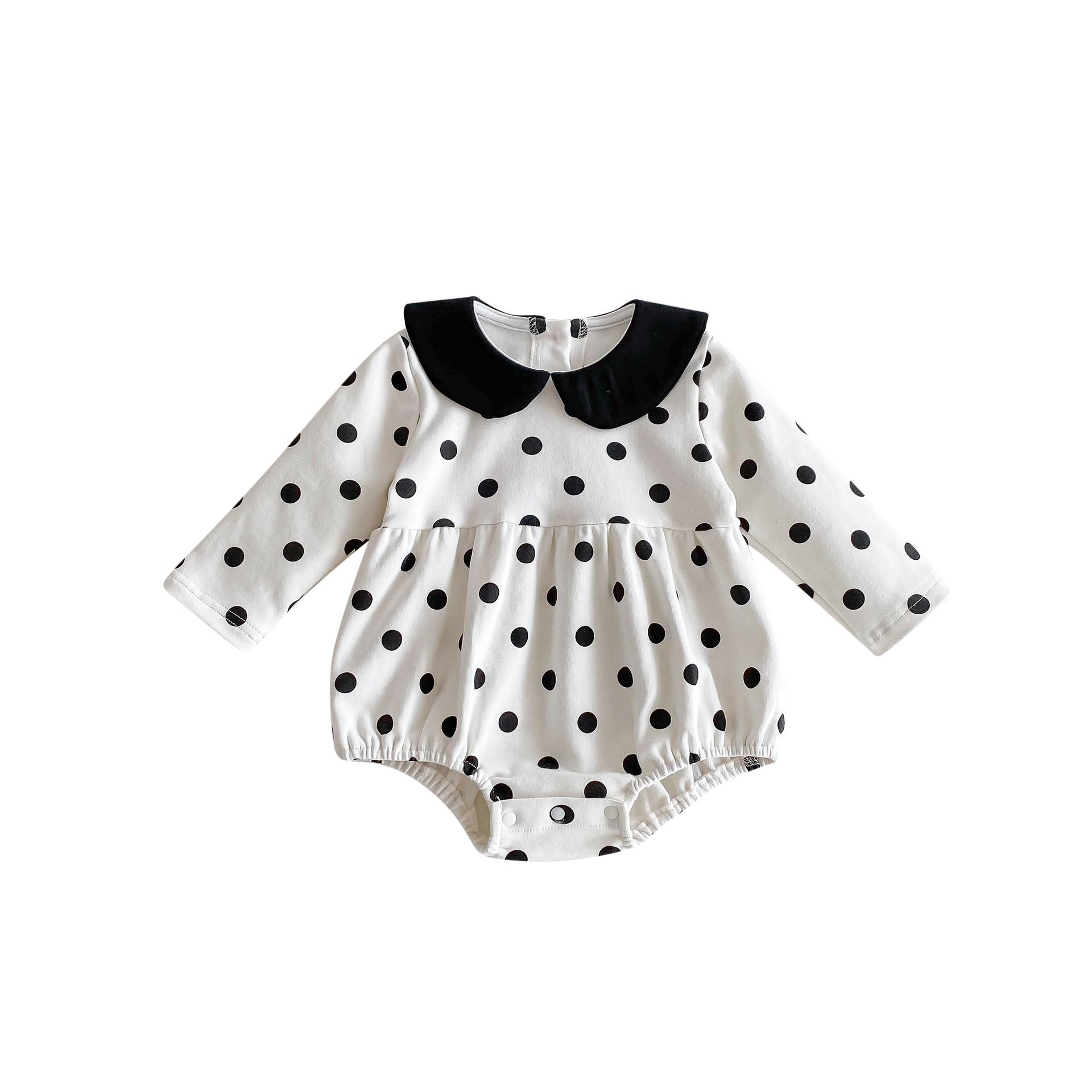 Spring New Arrival Baby Long Sleeves Black Polka Dots Onesie For Girls