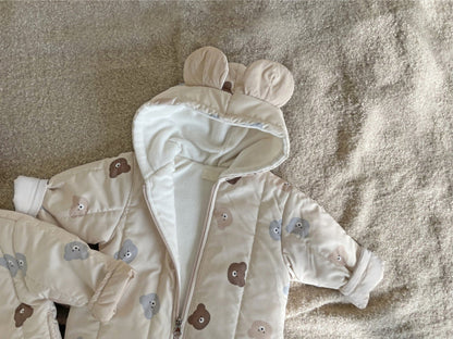 Winter Baby Unisex Little Bear Head Thicken Long Sleeve Jumpsuit