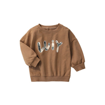 Baby Solid Color Slogan Print Design Dropped Shoulder Design Hoodie