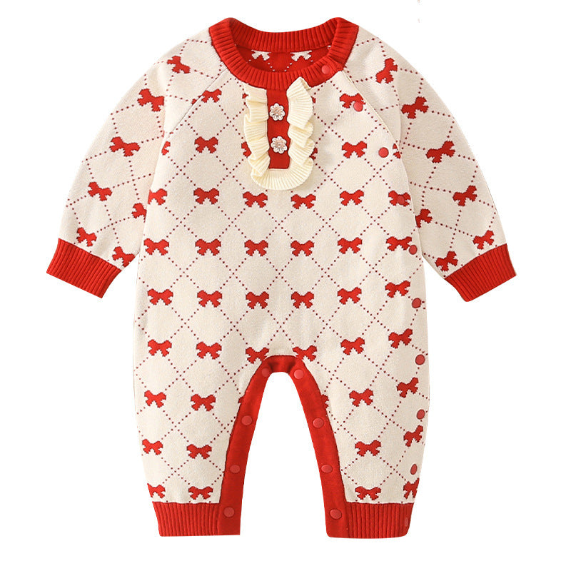 Baby Girl Embroidered Pattern Knitted Autumn Romper