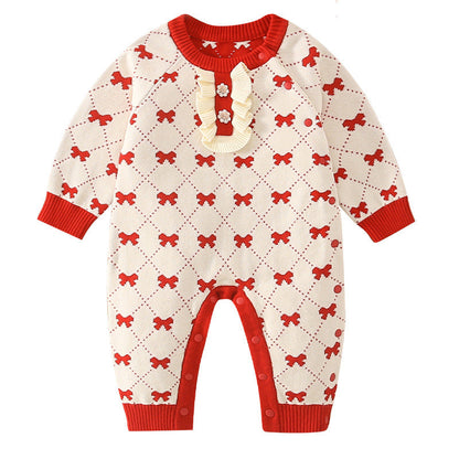 Baby Girl Embroidered Pattern Knitted Autumn Romper