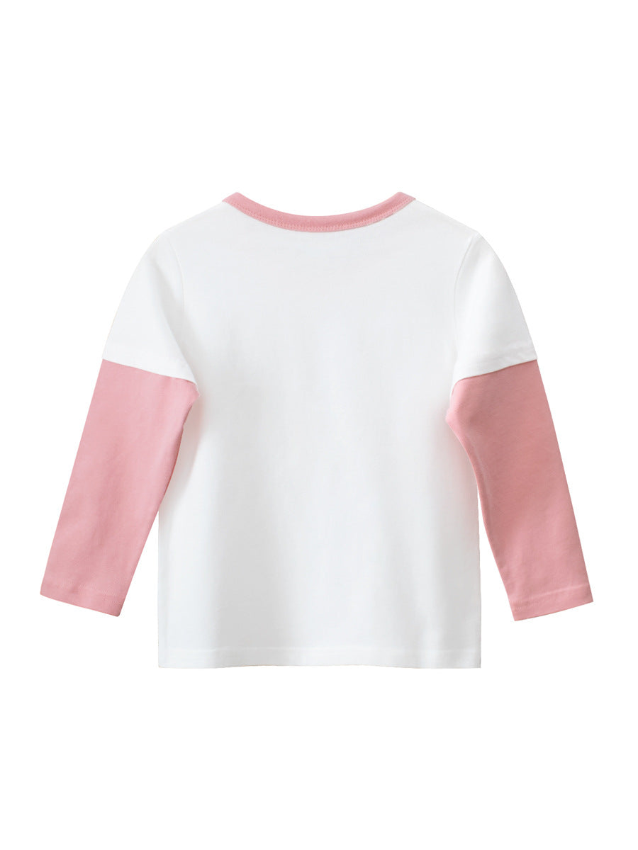 Autumn New Arrival Kids Girls Animals Cartoon and Letters Print Crew Neck Color Patchwork Long Sleeves Pullover Sweatshirt-1