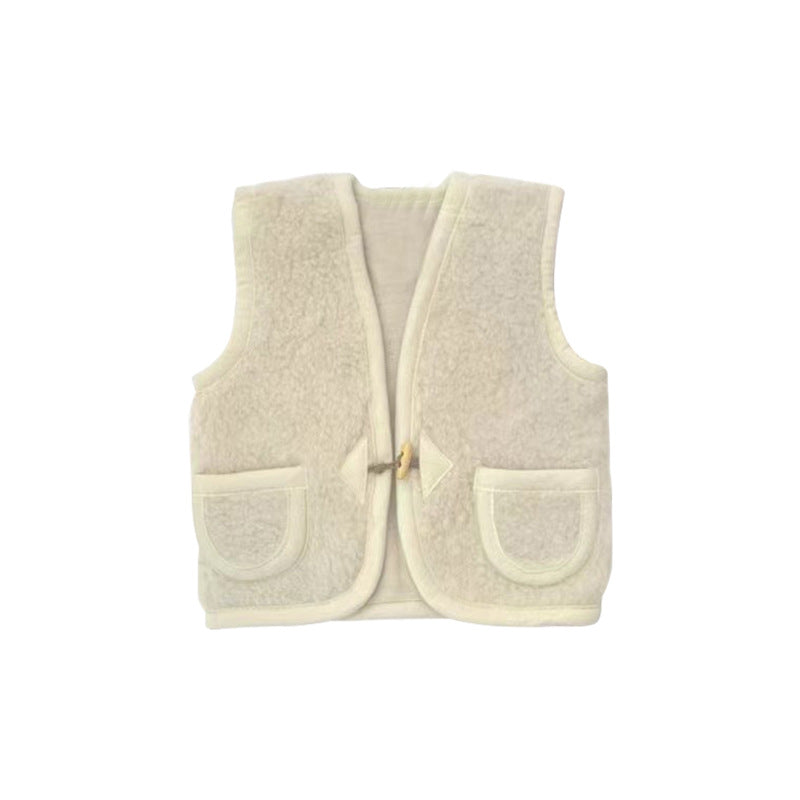 Baby Solid Color Vintage Style Sleeveless Wool Jacket Coat-4