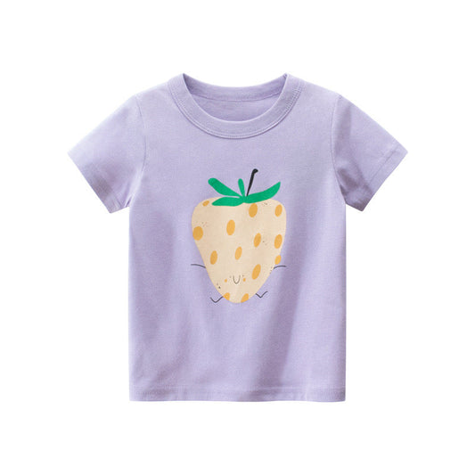 Toddle Girl Cartoon Strawberry Graphic Lovely Summer Tee