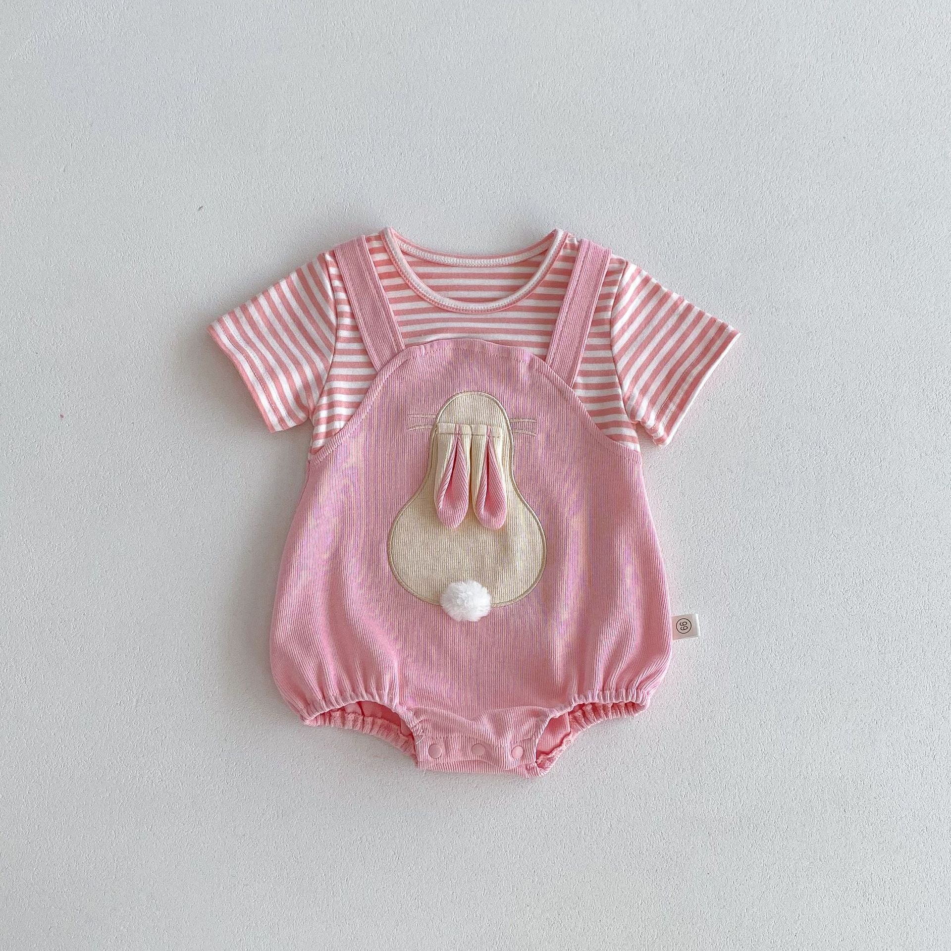 Summer Design Baby Girls Cheap Striped Rabbits Pattern Short Sleeves Onesies-4