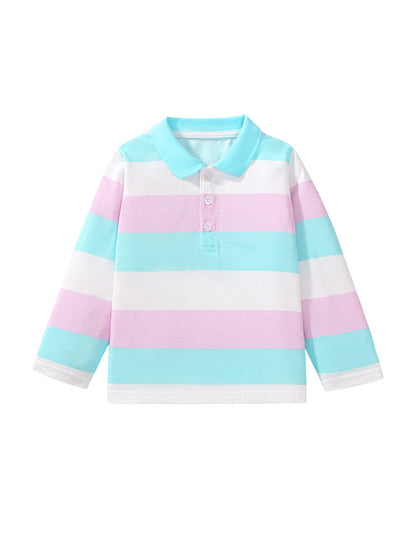 Autumn Design Kids Colorful Striped Pattern Long Sleeves Polo Shirt-0