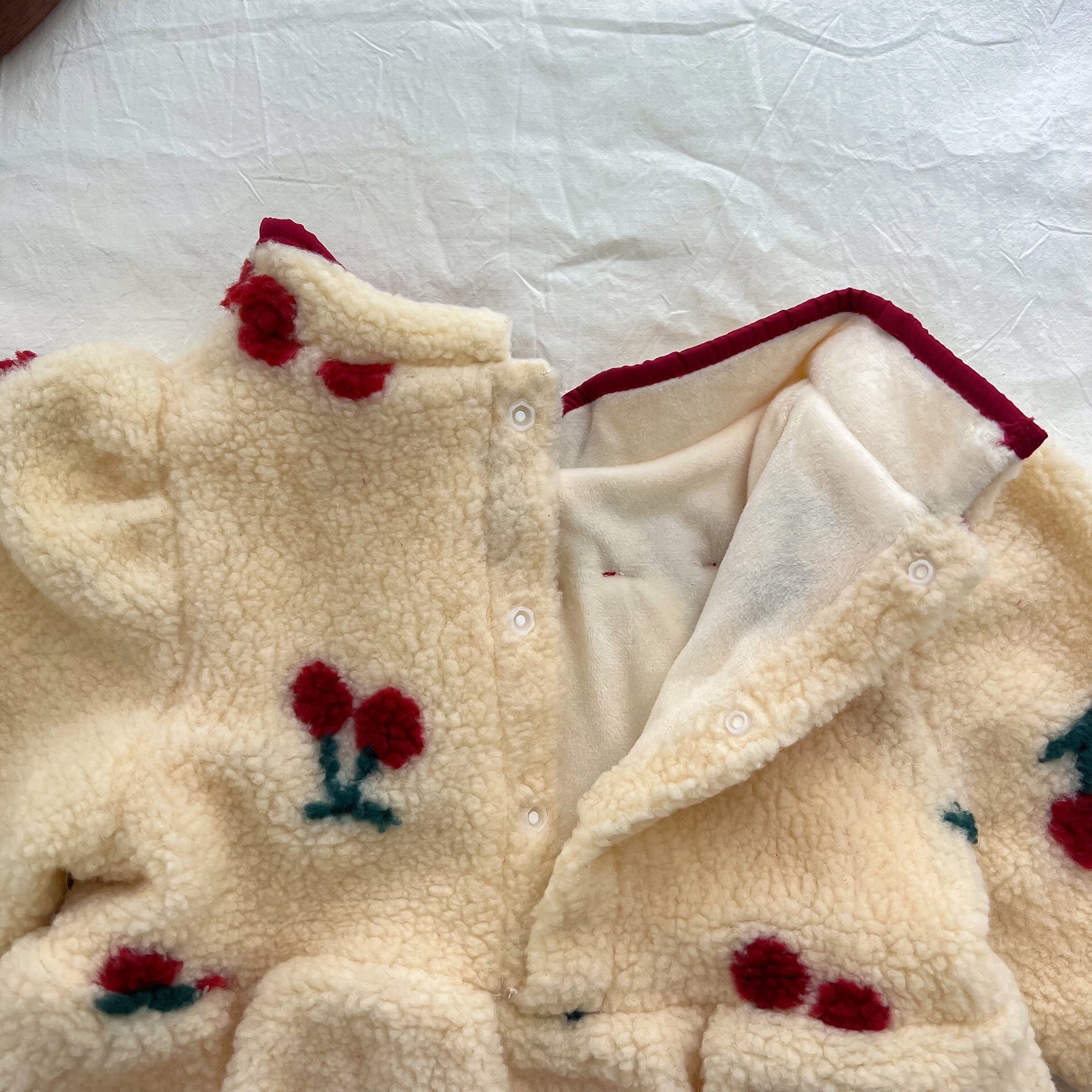Baby Cherry Pattern Fleece Thickened Warm Onesies Outfits
